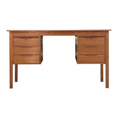 Vintage Danish Teak Desk with Finished Back by Bent Silberg Mobler