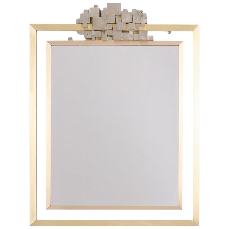 “Boizot” model mirror in brass, varnished finish. Contemporary.