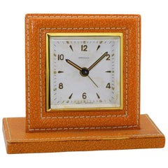 Vintage Shreve & Co. Small Leather Bedside Alarm Clock, 1930s