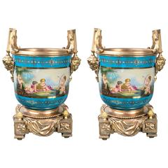 Pair of Sèvres Style Porcelain and Gilt Bronze Cache Pots 6