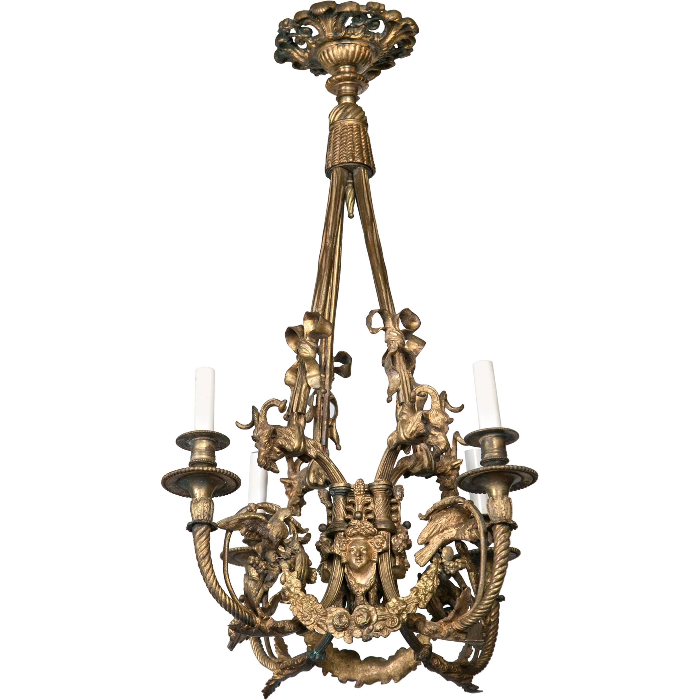 Gilt Bronze Four-Light Neoclassical Chandelier For Sale