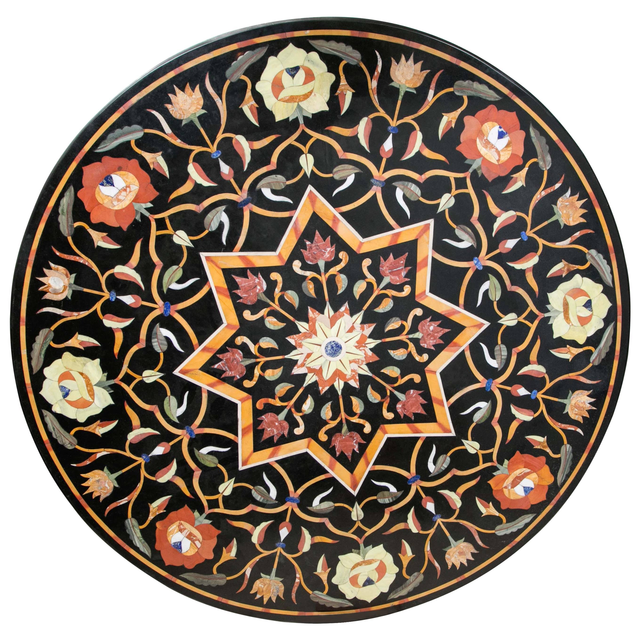 Black Marble Ground Pietra Dura Tabletop For Sale