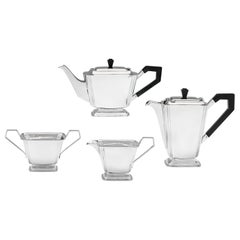 4 piece art deco sterling silver tea set - hallmarked in 1937