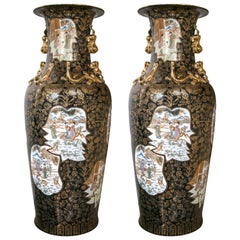 Impressive Pair of Beautiful Mirror Black Floor Vases