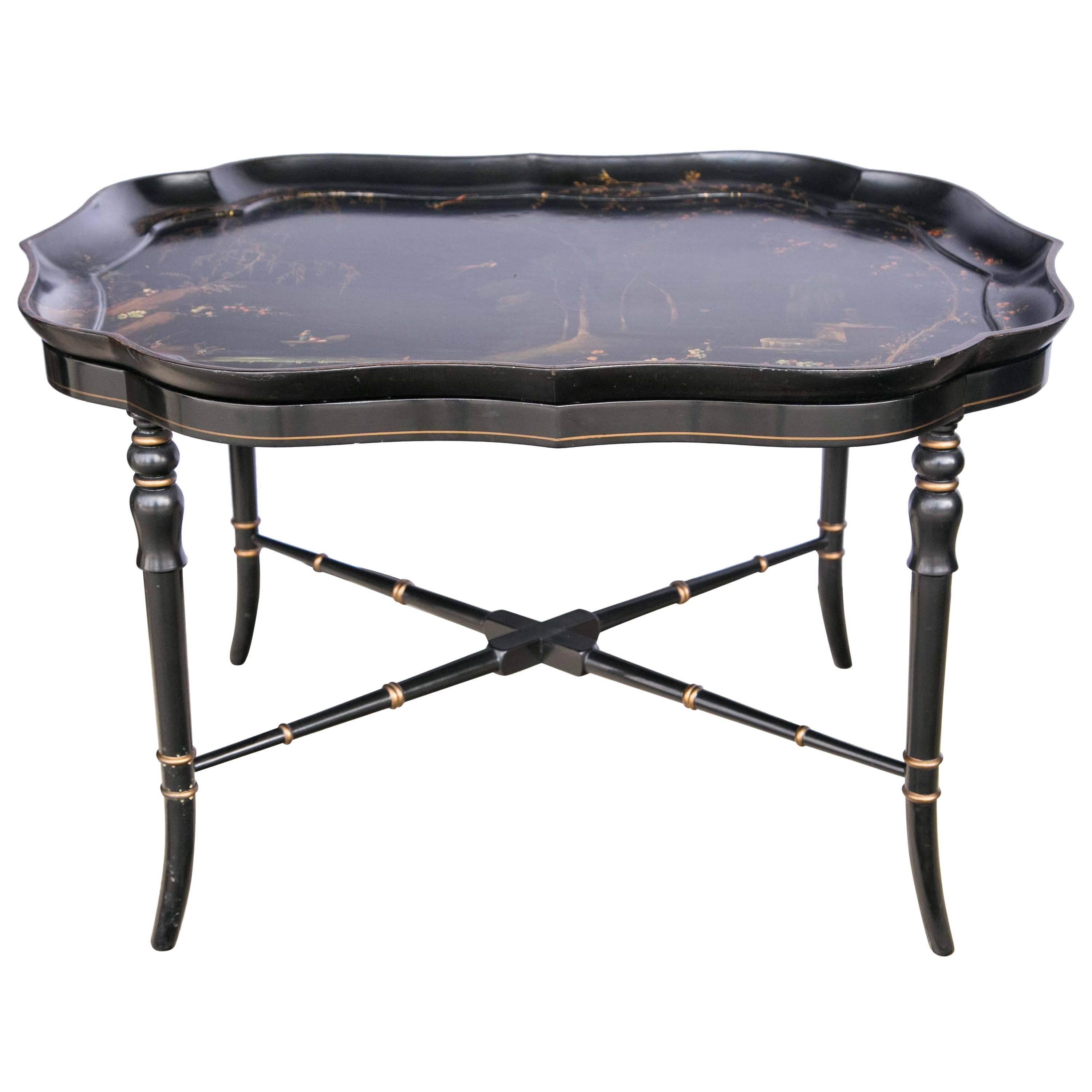 Fine English Regency Lacquer Tray on Stand