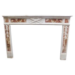 White Carrara marble mantle fireplace with red inlays, Louis XVI, France