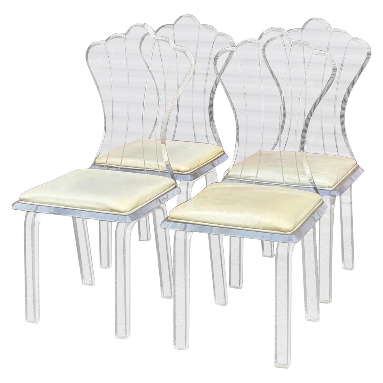 Sedie da pranzo in lucite moderne del metà del secolo con sedute imbottite - Set di 4 in vendita