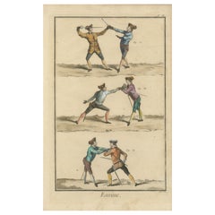 18th-Century Fencing Engraving – Elegant Depiction of Escrime Techniques