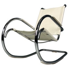 Mid-Century Bauhaus Rocking Chair in Leather by Fasem, 1980s