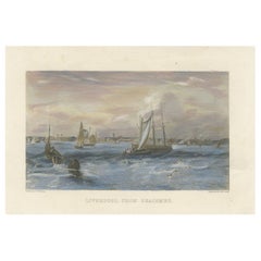 Liverpool desde Seacombe - Grabado marítimo del siglo XIX por W.B. Scott