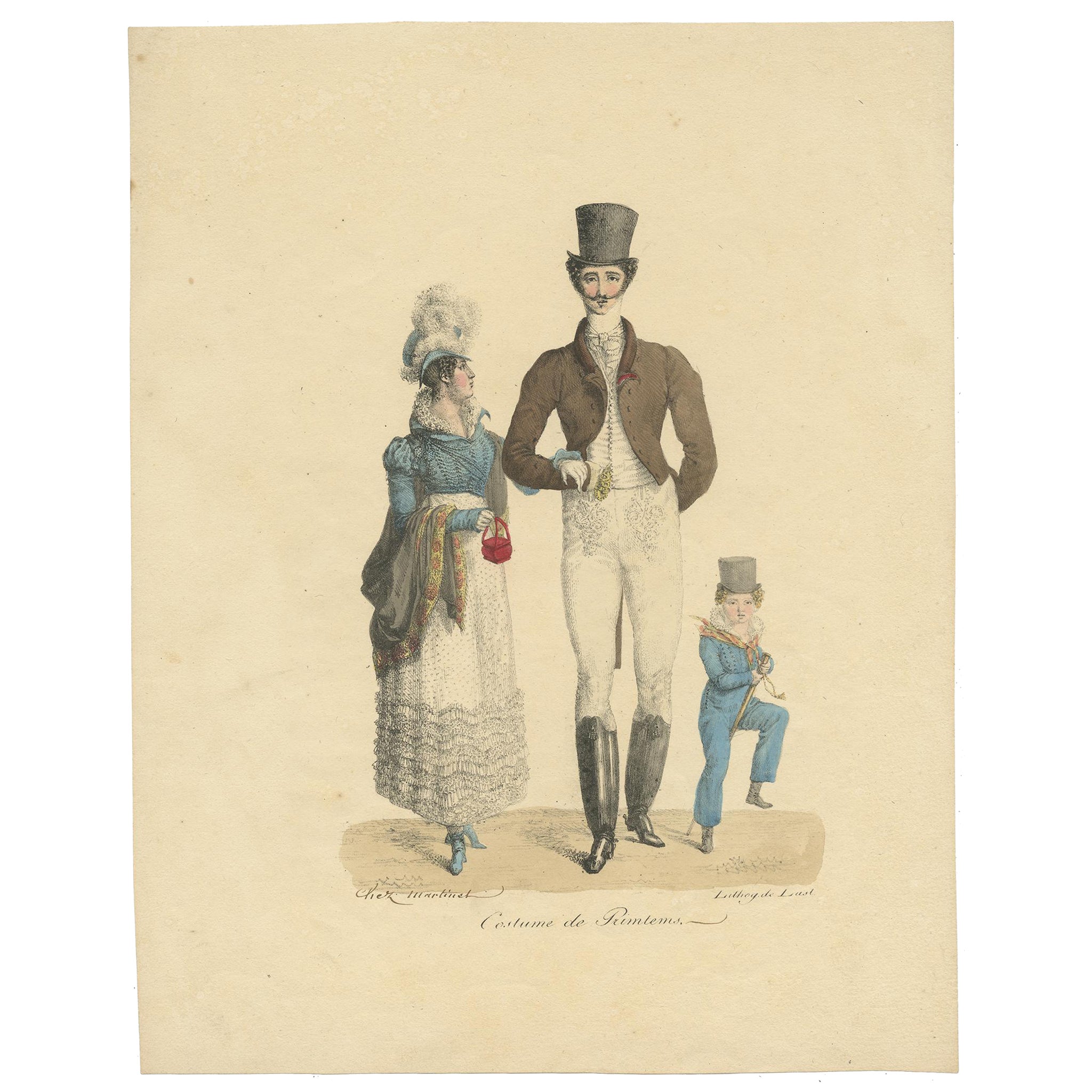 Costume de Printemps – Elegant Early 19th-Century French Fashion Engraving