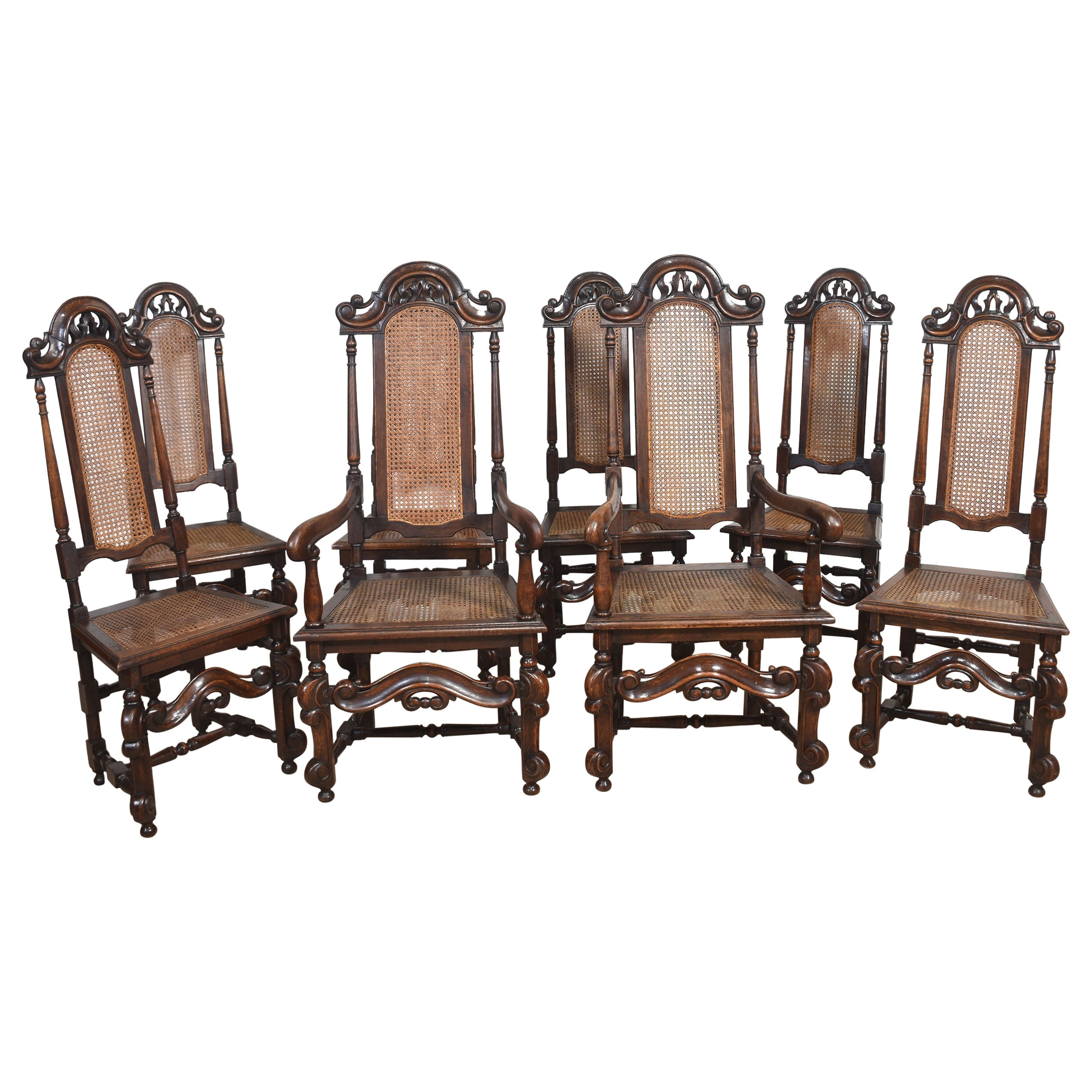 Set of eight oak high back chairs
