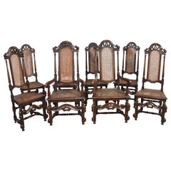 Set of eight oak high back chairs