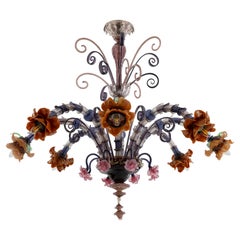Flowers Rezzonico Amethyst Murano Glass Chandelier Venice Italy 1980s