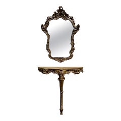 Vintage Italian Carved Gilt Mirror and Demilune Console - Set of 2