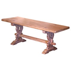 19th Century French Louis XIII Carved Bleached Oak Refectory Farm Dining Table
