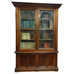 study bookcase, walnut library, complete with silkscreened glass, Italy