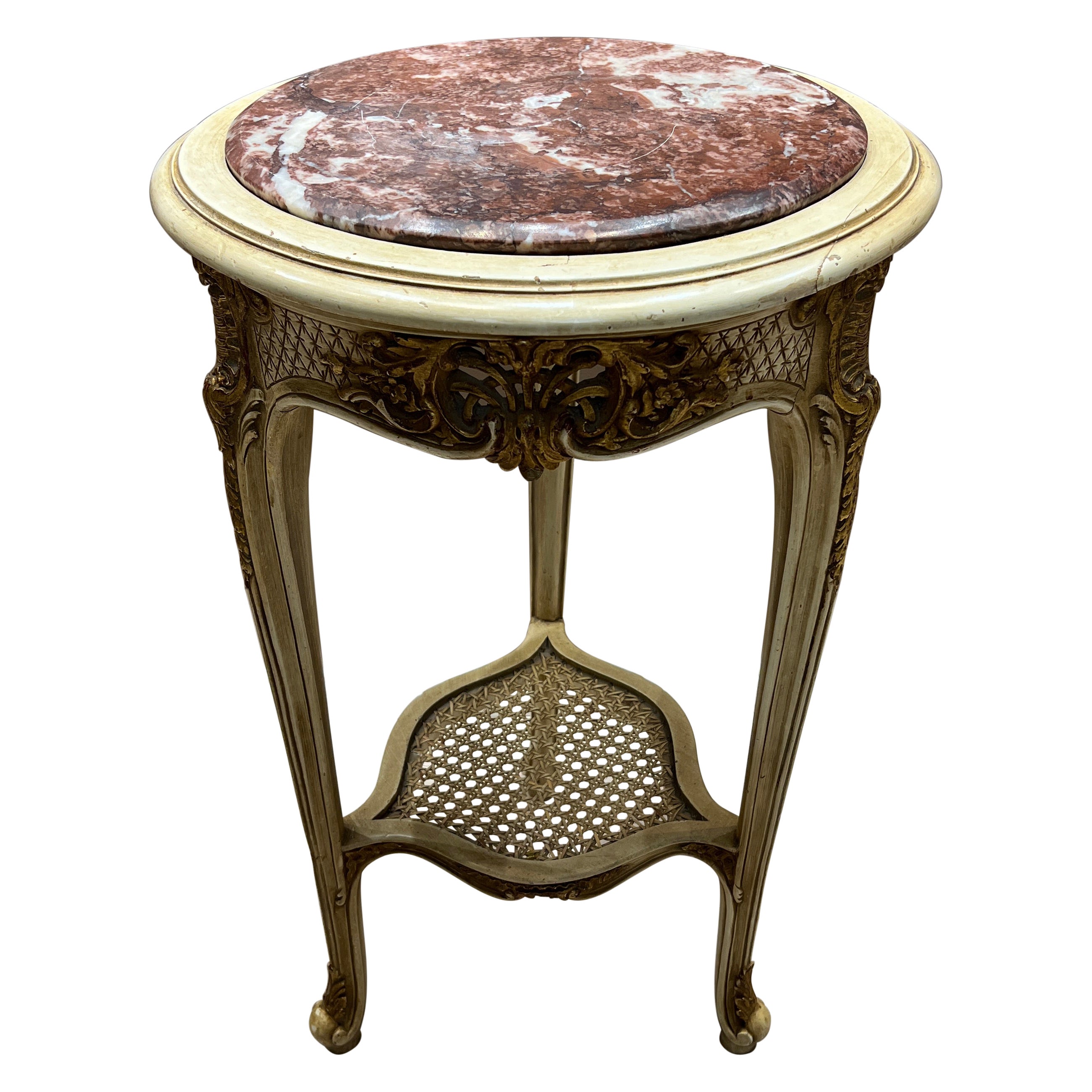 Antique Louis XVI Side Table – Marble Top, Hand-Carved, Elegant Design For Sale
