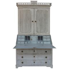 Antique Swedish Gustavian Two-Part Secretary with Pierced Cornice