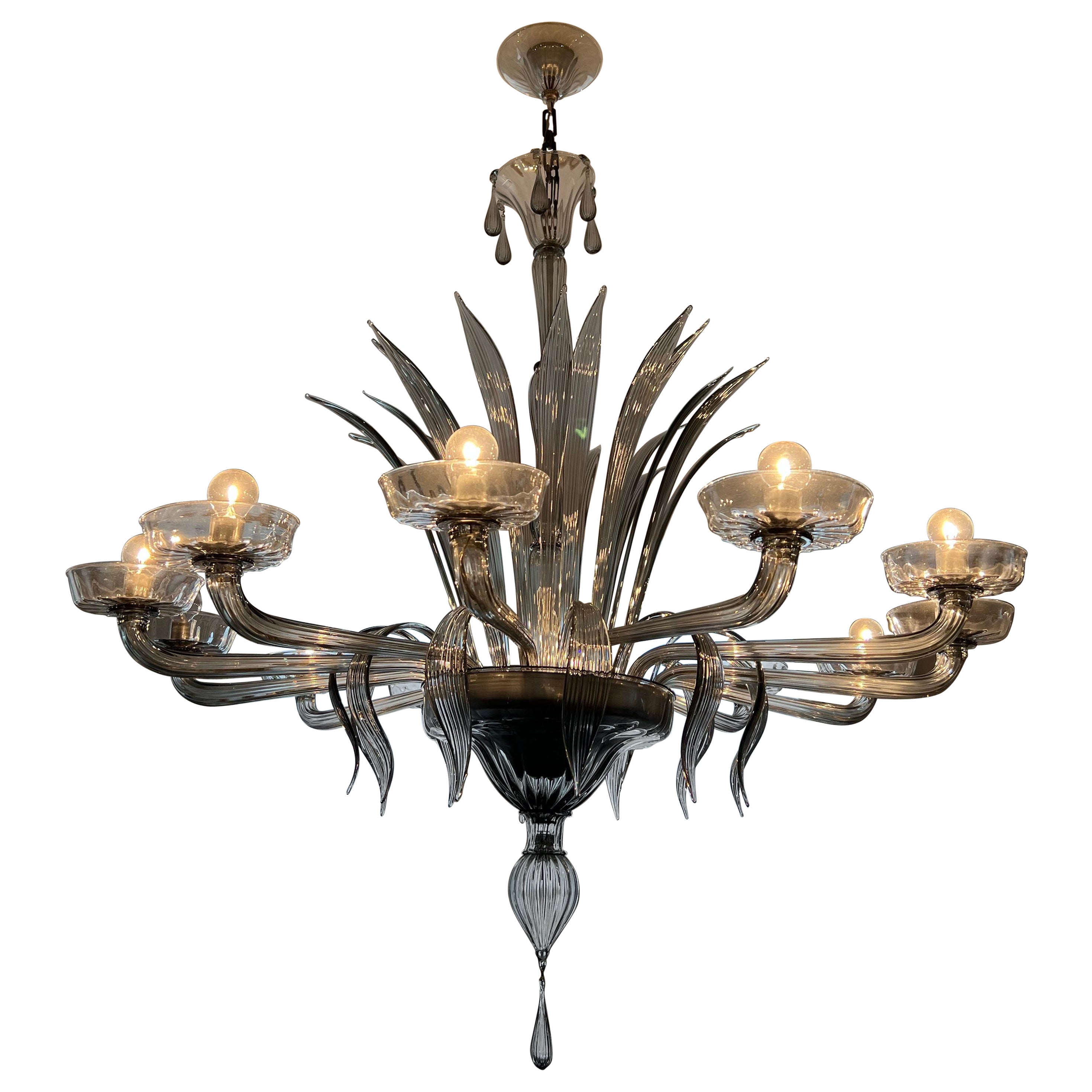 Murano Smoke Colored Glass Chandelier with Twelve Lights