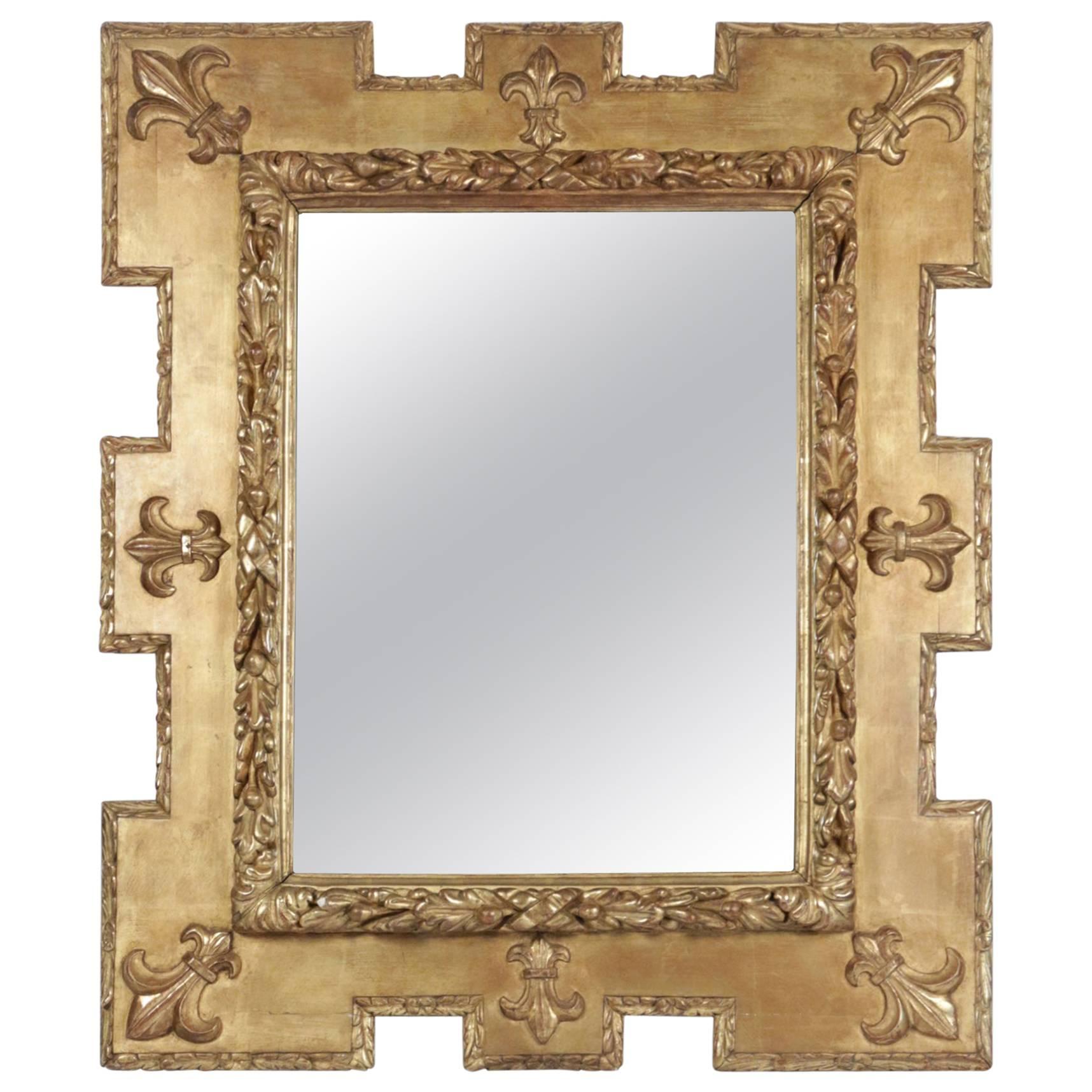Very Pretty Gold Giltwood and Gesso Mirror with the Fleur De Lys Design
