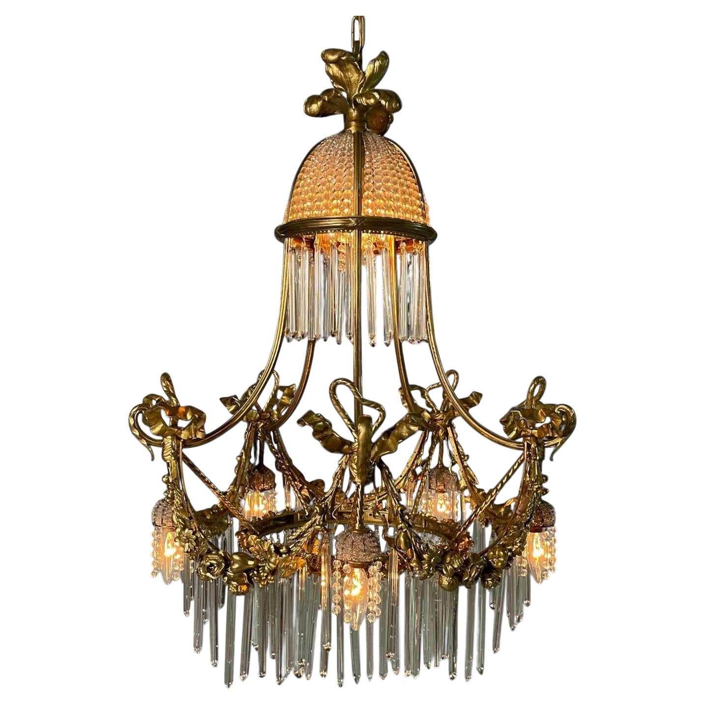 Lustre néoclassique russe de style Louis XVI, bronze, cristal, France, années 1900 en vente