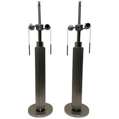 Art Deco Revival Extruded Aluminum and Chrome Base Table Lamps - A Pair