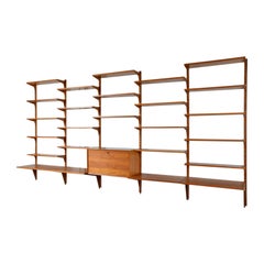 Biblioteca de estanterías modulares de 5 bahías de teca danesa Cadovius de los años 70
