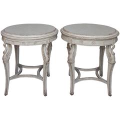 Pair of Side Tables with Carved Swans