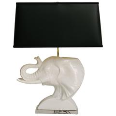 Vieille Lampe en Céramique Blanche avec Buste d'Eléphant