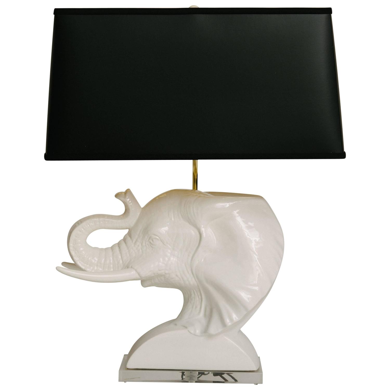 Vintage White Ceramic Elephant Bust Lamp For Sale at 1stdibs