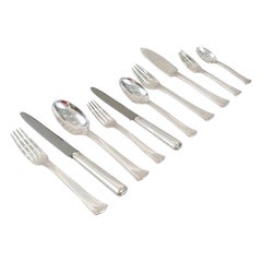 Jean Puiforcat Art Deco Cutlery Flatware Papyrus Dinard Sterling Silver 131 Pces