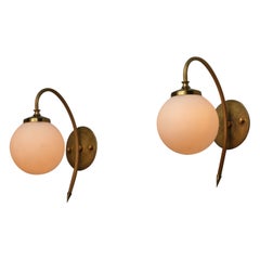 Mid-Century Modern Italian Brass Sconces with Opaline Glass Shades