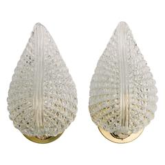 Pair of Barovier Toso Glass Leaf Sconces Pair of Barovier Toso Glass Leaf Sconces