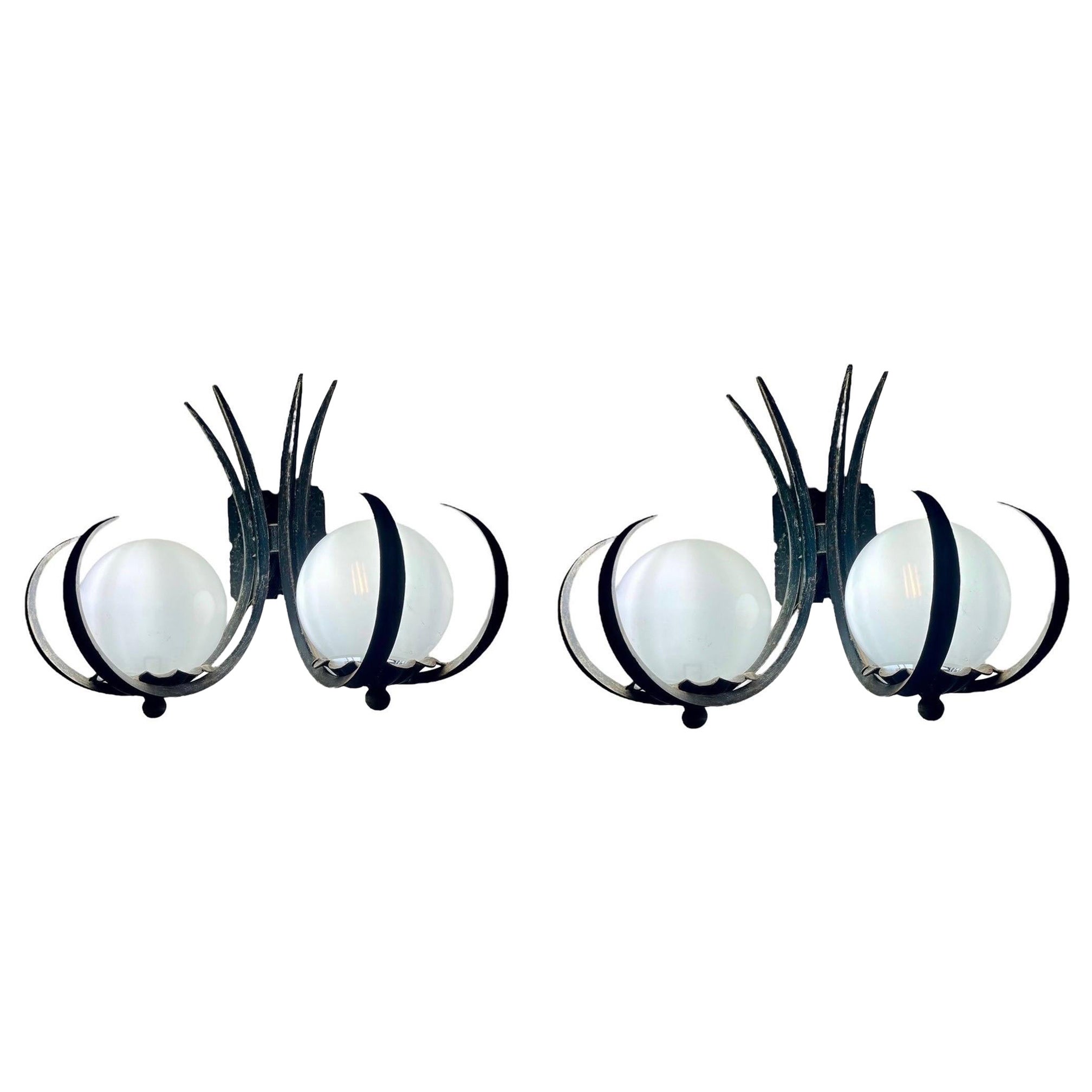Pair of Wall lighting Brutalist metal with glass , 1960s For Sale