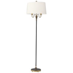Vintage Mid Century French Floor Lamp, Blackened Steel with Brass Dtail