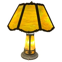 Preciosa lámpara de sobremesa antigua de cristal de escoria - W8339