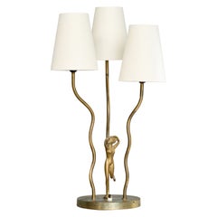 Swedish Designer, Table Lamp, Brass, Fabric, Sweden, 1930s