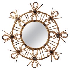 Rattan Sunburst Mirror with Chinoiserie Motif, 1950s
