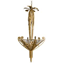 Gilt Art Deco Iron and Glass Chandelier 9