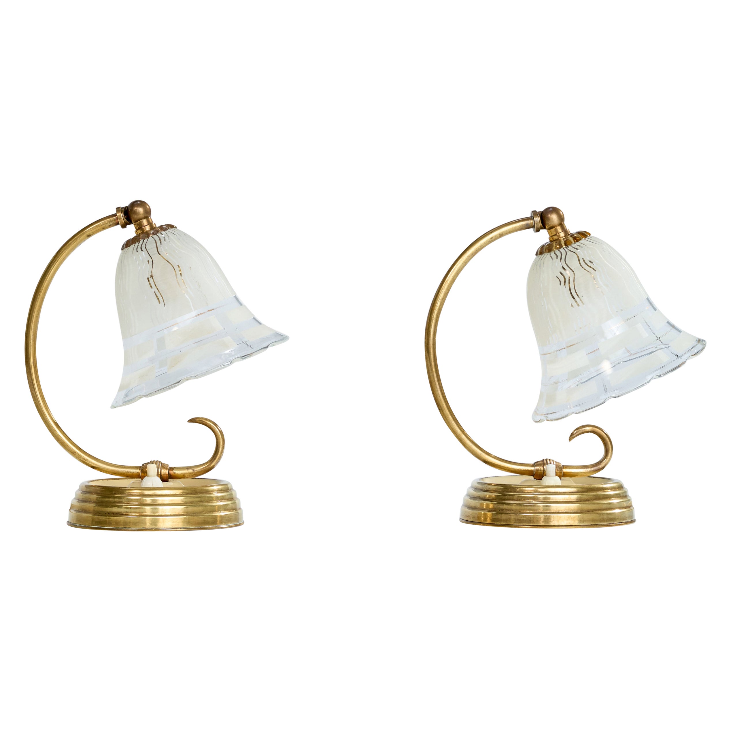 Designer italiano, Lampade da tavolo, Ottone, Vetro, Italia, anni '50