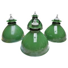 Vintage Large Green Enamel Industrial Pendants