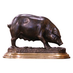 Escultura de cerdo de bronce patinado francés del siglo XIX Firmada Jules Moigniez
