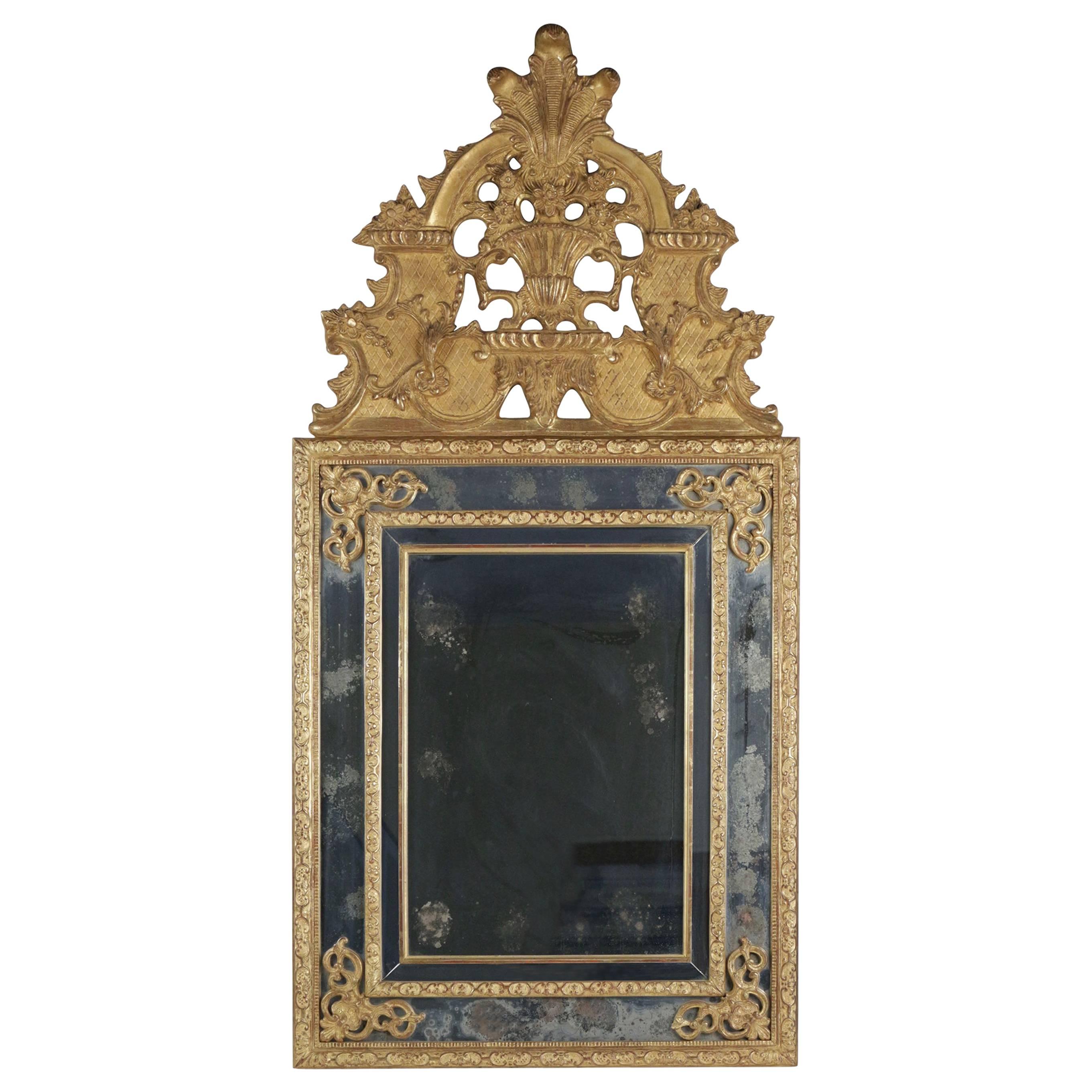 Mirror in the Style of Louis XV in Gold Giltwood and Gesso