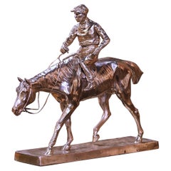 Antique Early 20th Century German Silvered Jockey and Horse Sculpture Signed "Resch"