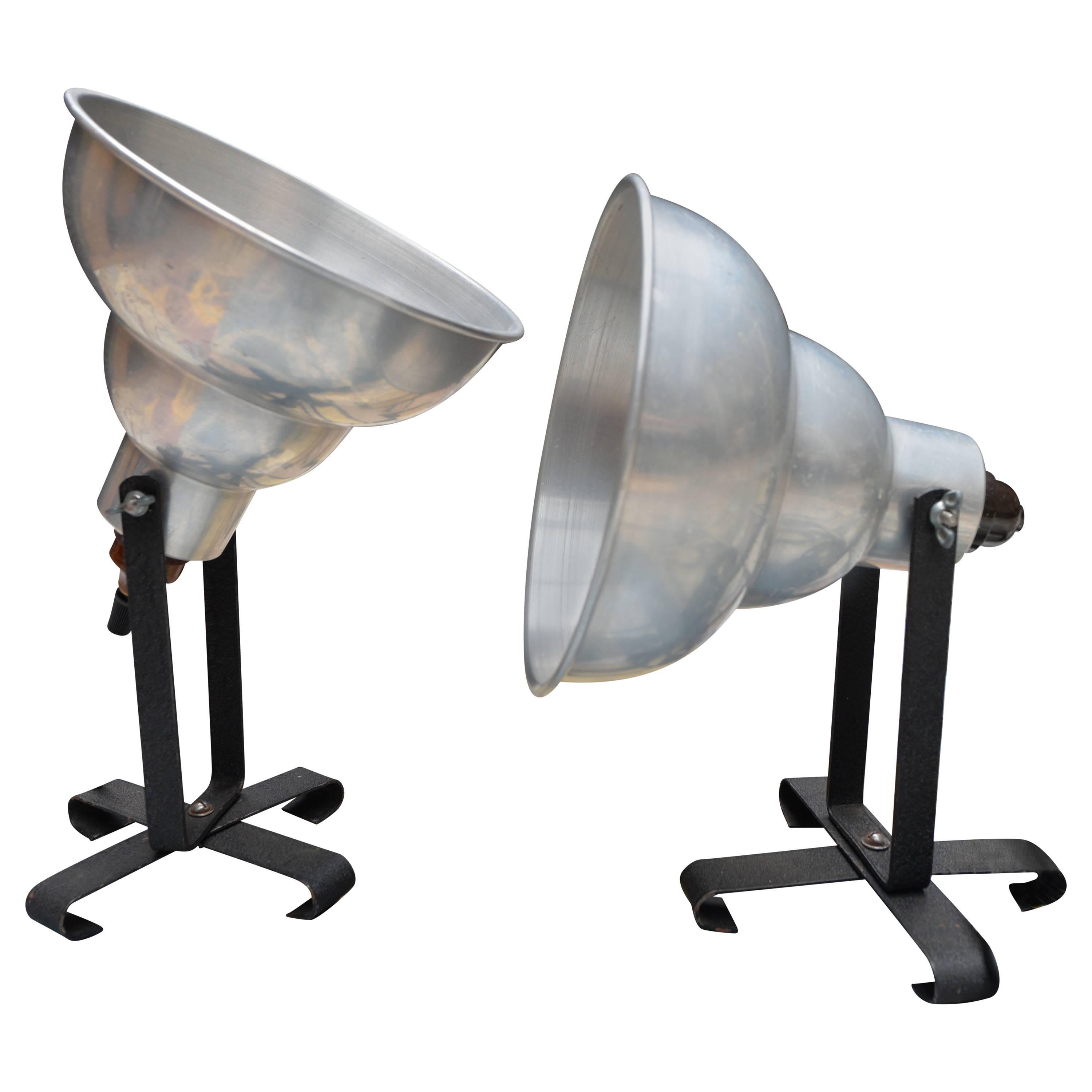 Industrial Metal Grey Table Lamp For Sale