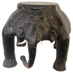 Vintage Leather Wrapped Elephant Table