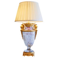 A fine late 19th c French Empire cut crystal lamp with fine gilt bronze mounts