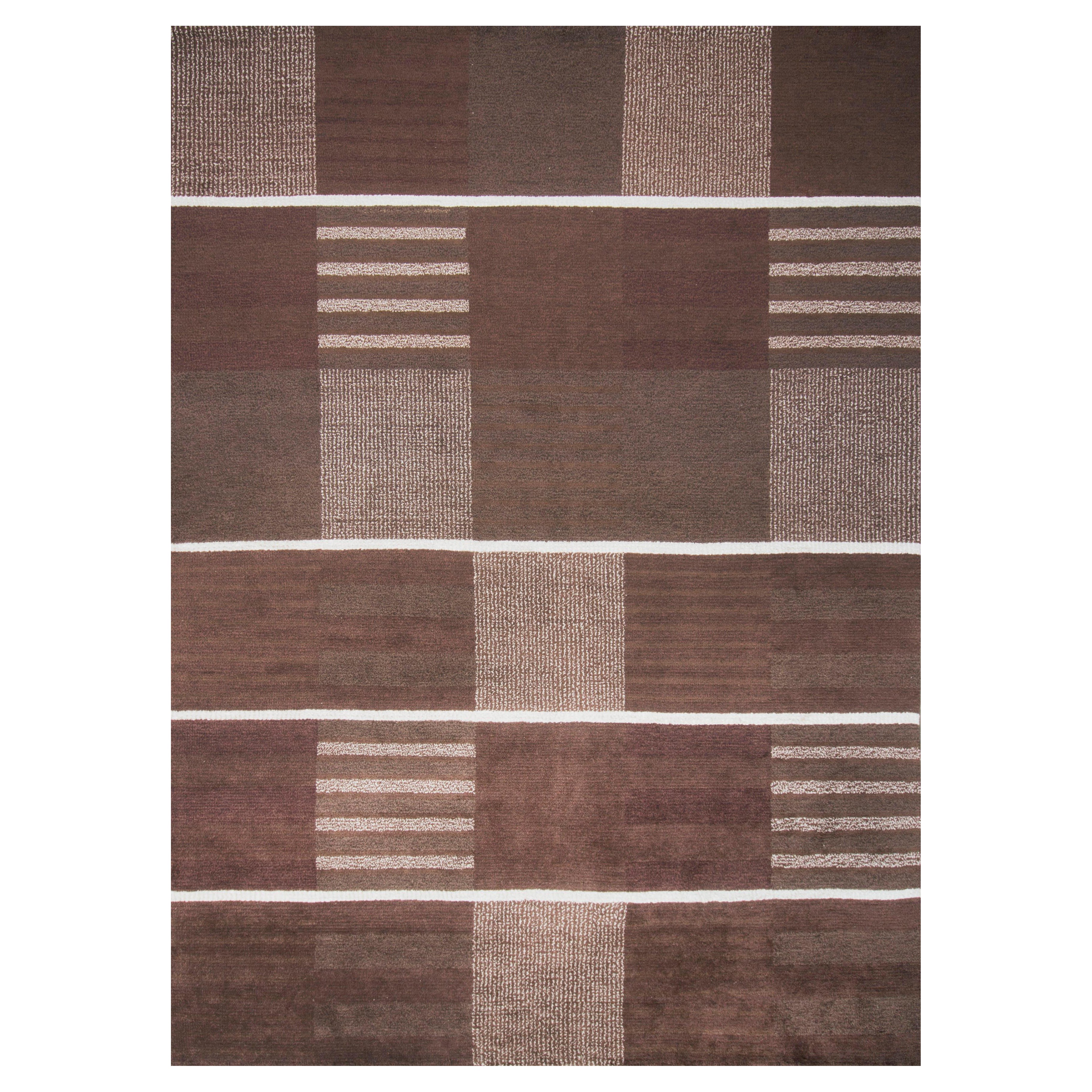 Rug & Kilim’s Scandinavian Style Rug with Brown and Cream Geometric Patterns
