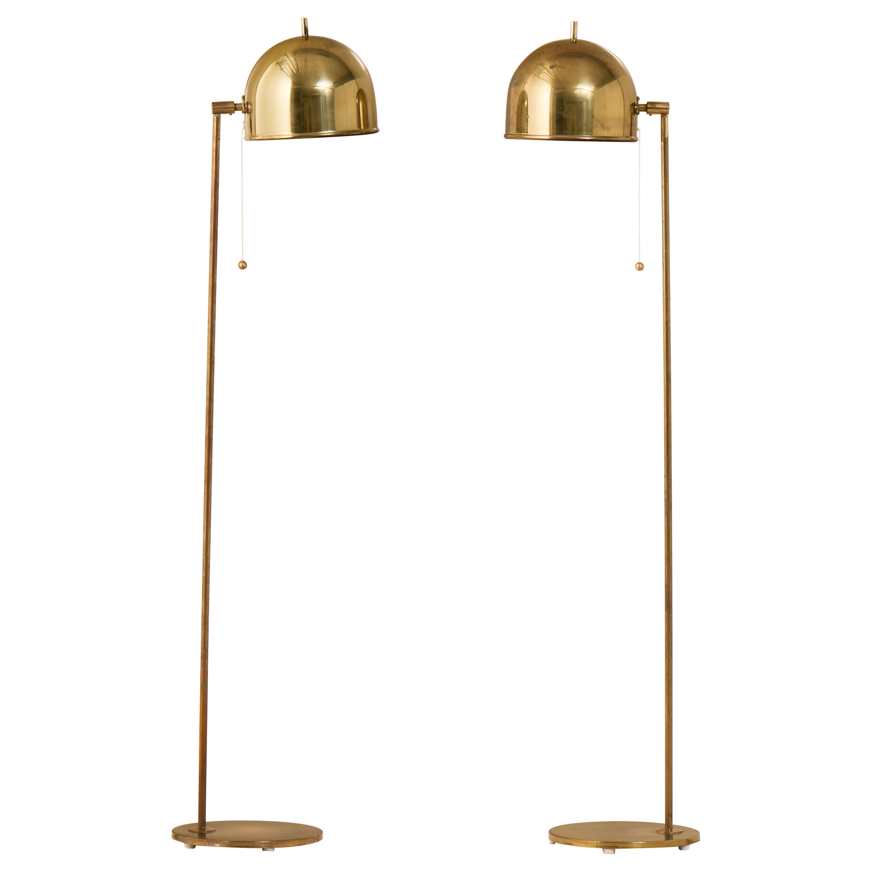 Pair of Brass Floor Lamps Model G-075, Bergboms, Sweden, 1960s